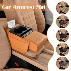 Auto Armrest Heightening Cushion With 2 Cup Holder Side Storage Pockets Center Console Armrest Cushion Organizer Armrest Cover