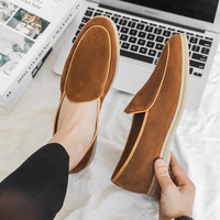Fashion Men's Classic British Style Loafers Moccasins Men Casual Shoes Suede Leather Mens Light Comfortable Driving Flats