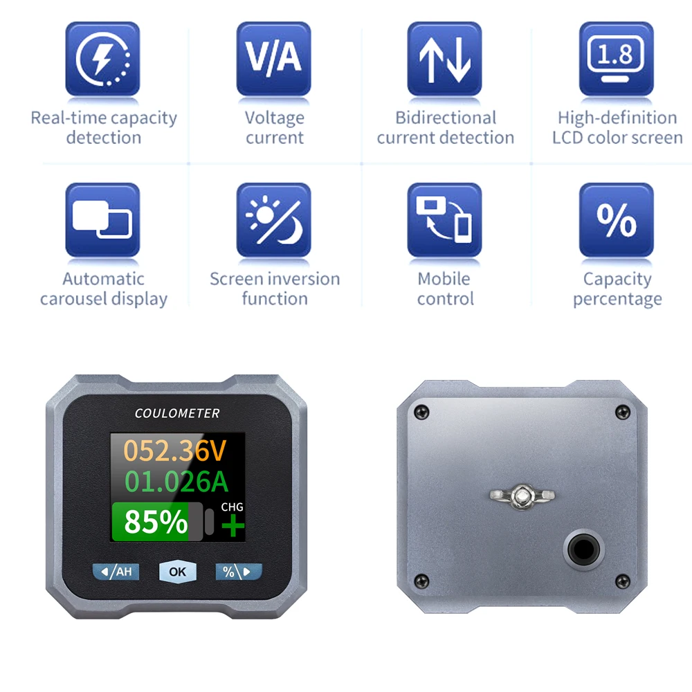Bluetooth Battery Monitor Capacidade Indicador Coulomb Medidor Capacidade Indicador Tensão Corrente va Bl140f dc 10100v 100a 400a