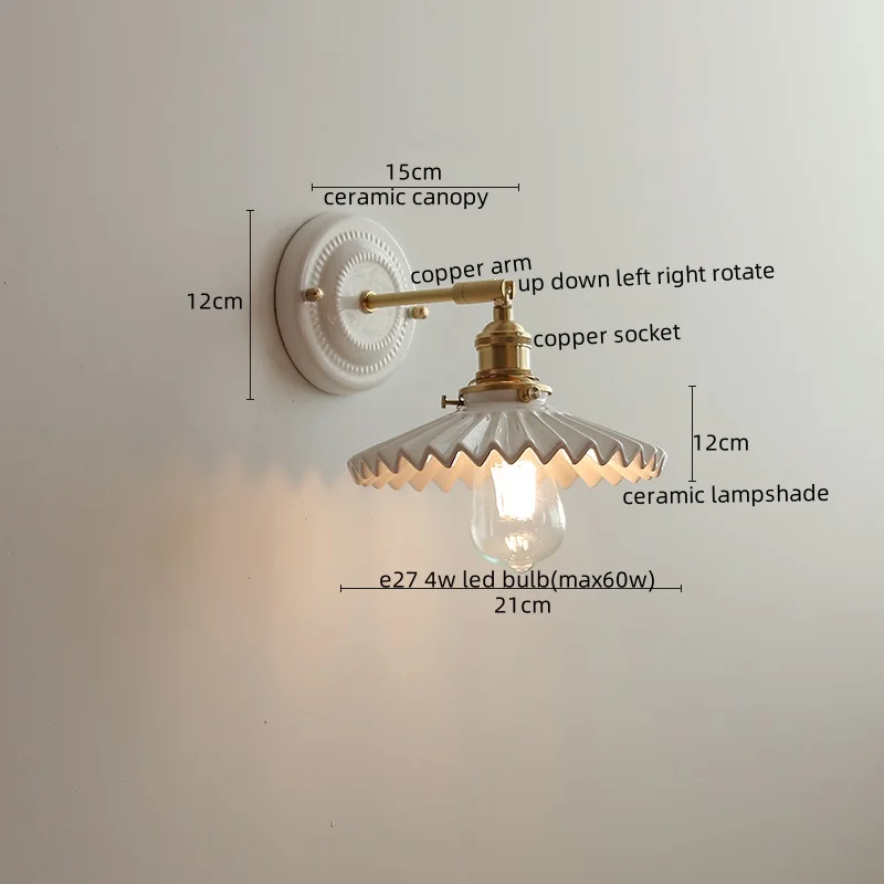 IWHD Nordic Style LED Wall Lights Decoration Ceramic Bedroom Balcony Living Room Bar Bedside Lamp Copper Modern Lamparas