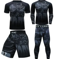 Rashguard mma preto rugindo tigre conjuntos apertados luta boxe jerseys muay thai shorts mma roupas rash guard jiu jitsu t camisa