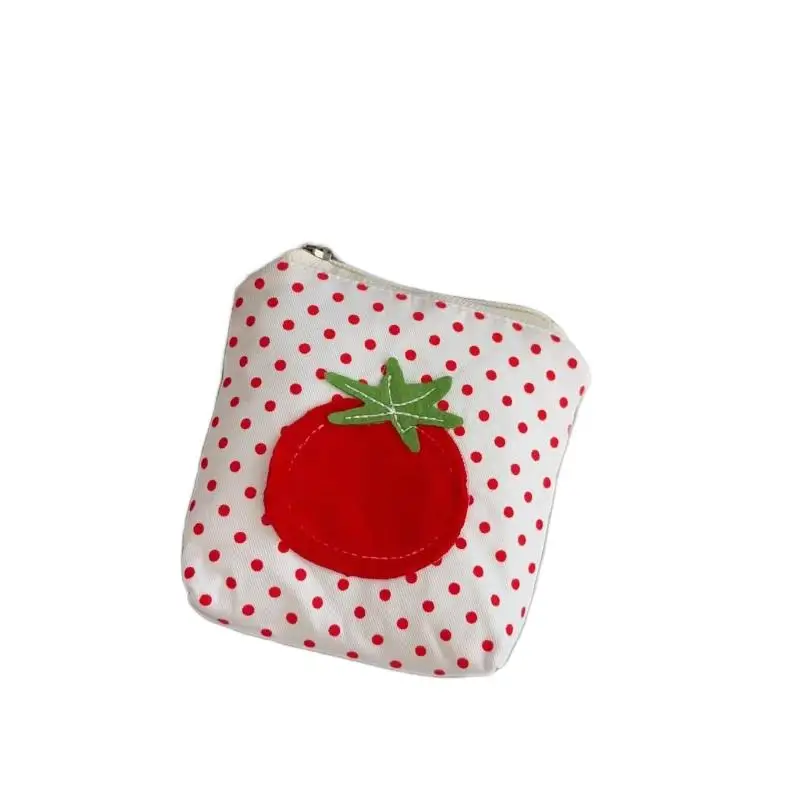 Portmonetka w kształcie pomidora, czerwona w kropki, mini portfel na pieniądze, urocza koreańska portmonetka na szminkę, słuchawki, torebka.