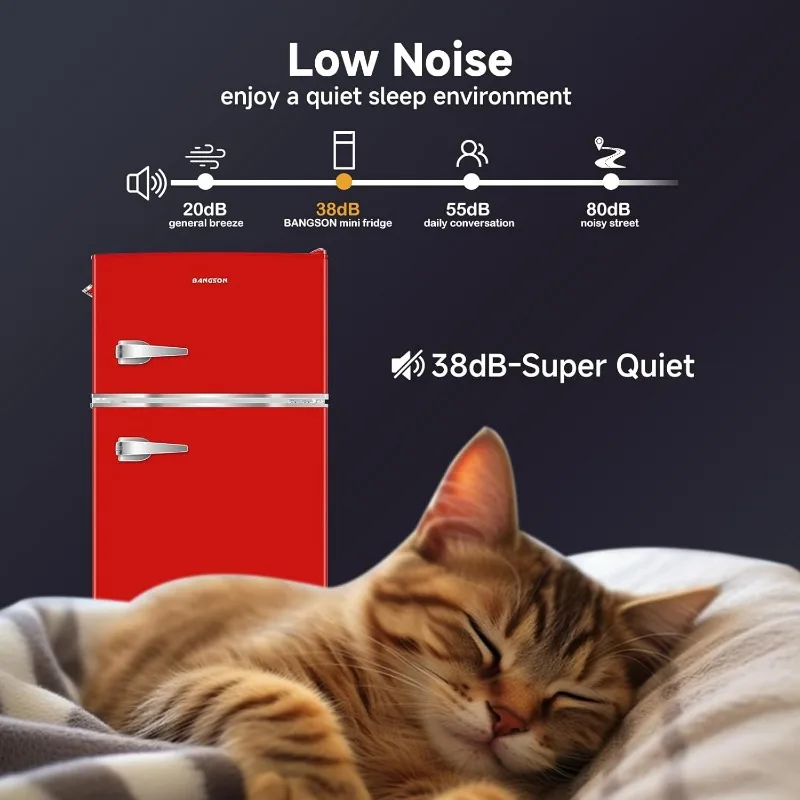 BANGSON Mini Fridge with Freezer, 3.2 CU.FT Small Refrigerator with Freezer, Door Handle, Bottle Opener, For Bedroom, Dorm