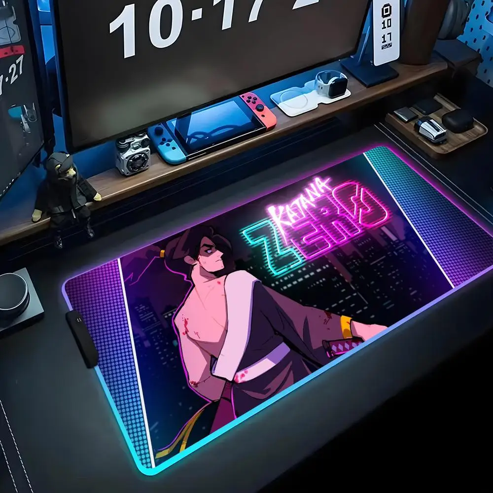 

katana zero Mouse Pad RGB Gaming Mousepad Big LED Pad PC Desk Mat Luminous Mouse Pad Large Keyboard Mats Table Rug With Backlit
