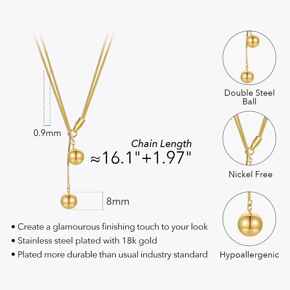 ENFASHION Stainless Steel Necklace Gold Color Double Ball Pendant Necklaces Fashion Jewelry Collares Para Mujer Gift P223294