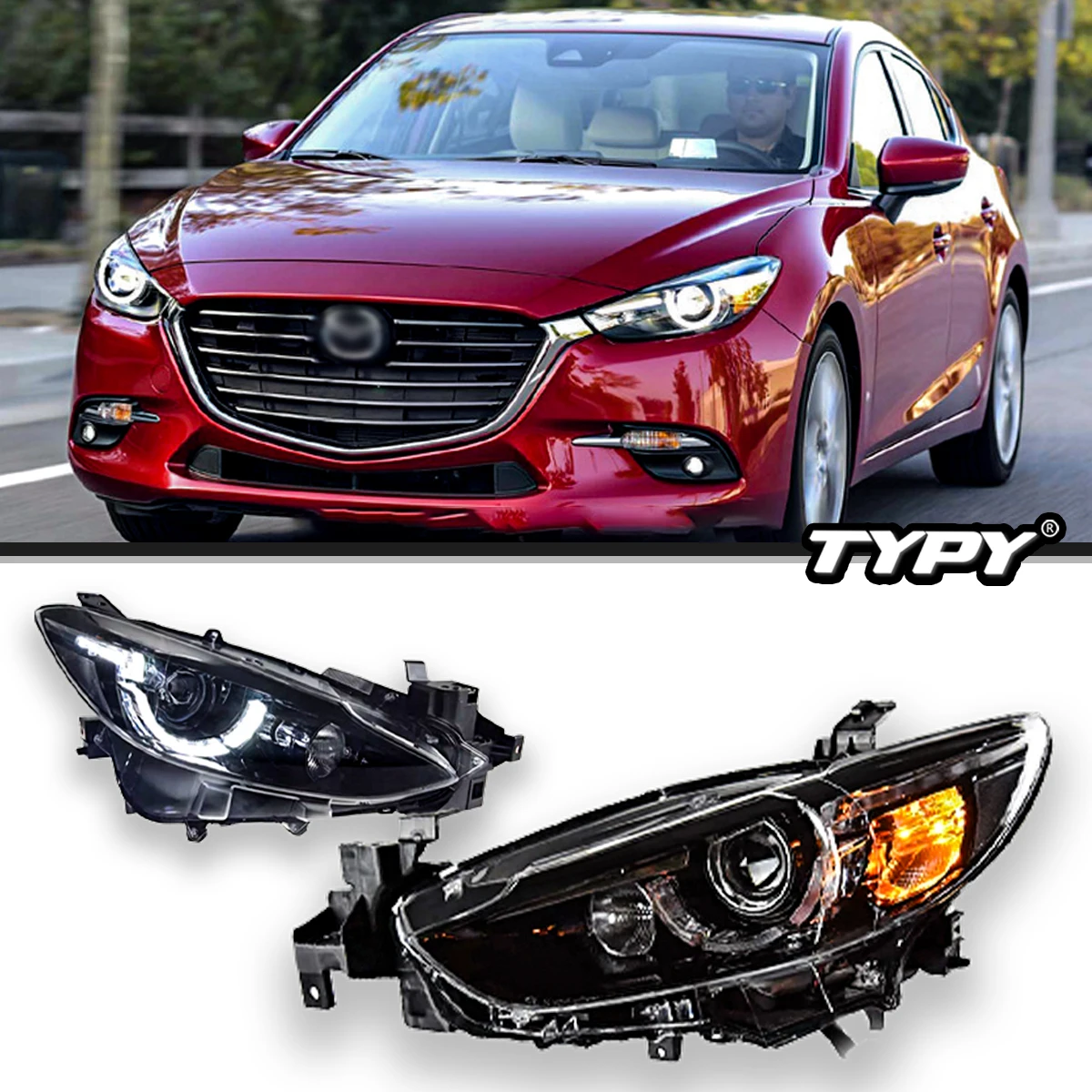 TYPY Car Lights For Mazda 3 Axela Headlight 2014-2016 LED Projetor head Lamp Daytime Running Light Automotive Accessories