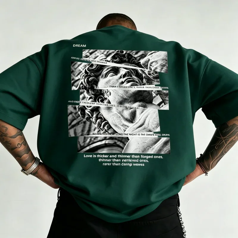 T-Shirts Men's Featuring Collage Broken Plaster Statues Back Printed Body Unisex Short-sleeved Fashion