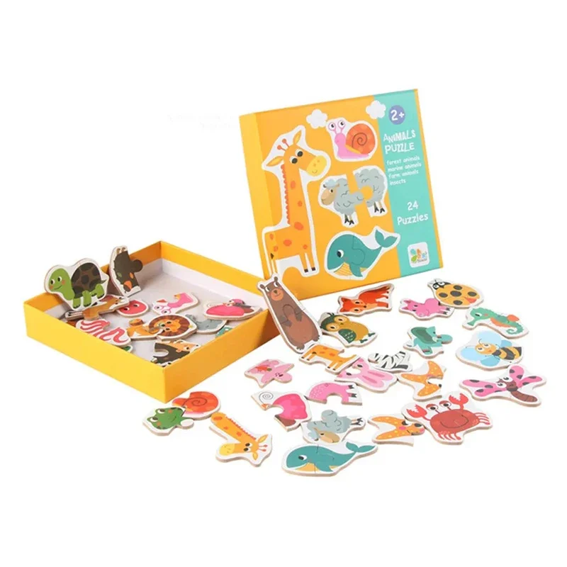 Gioco di abbinamento puzzle in legno per bambini Apprendimento precoce Cognizione Animali Frutta Traffico Giocattoli educativi per regali per bambini