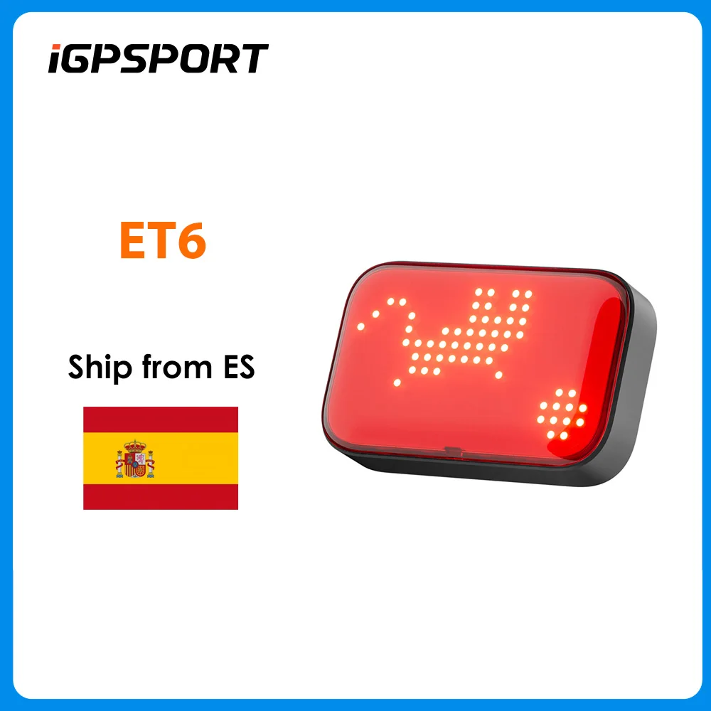 Luce posteriore per bici iGPSPORT ET6 Smart Expression con emoji personalizzabili e avviso di frenata, ricaricabile tramite USB.