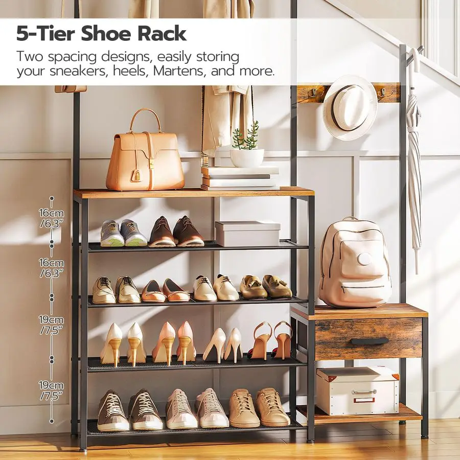 Albero da ingresso, appendiabiti da ingresso, panca per scarpe, scarpiera e appendiabiti per ingresso, appendiabiti da ingresso, con cassetto in tessuto non tessuto, per