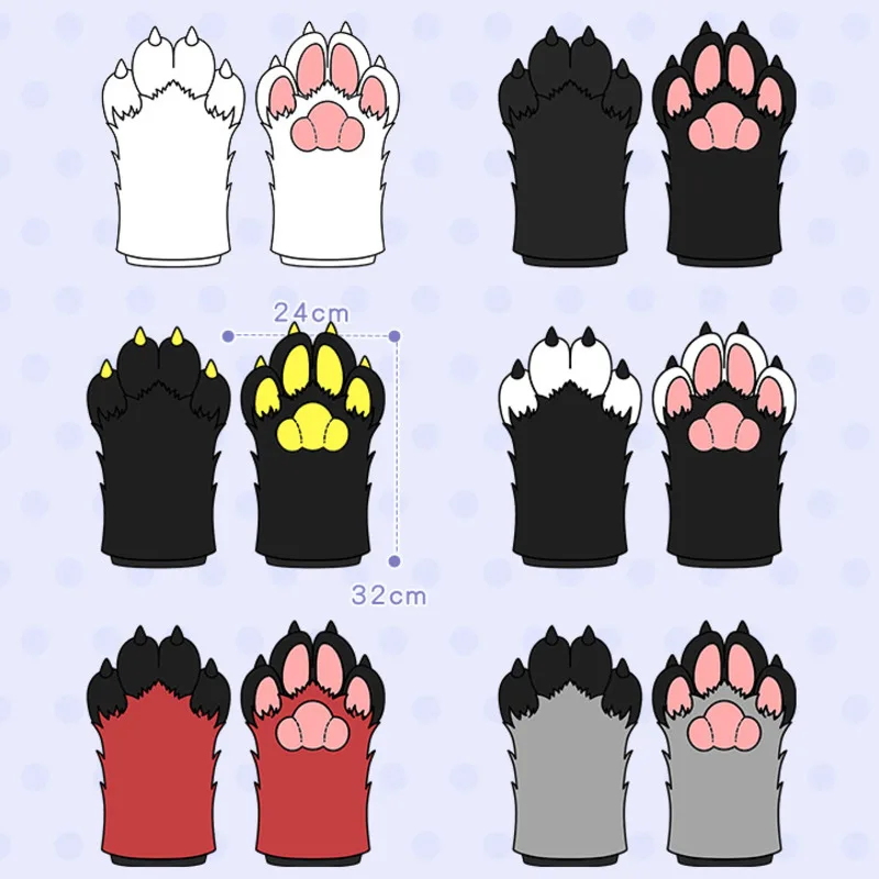 Halloween Cosplay JK Furry Paw Gloves Plush Animal Claw Costume Props Cute Canine Beast Hand Paws For Adults Kids Party Gift New 6