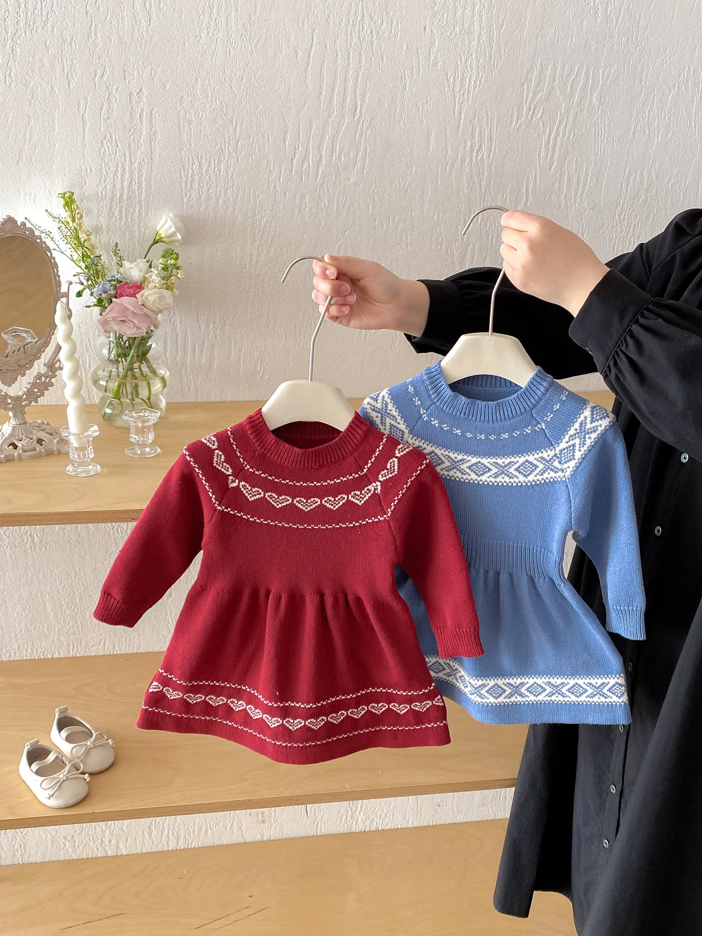 2026 Spring New Baby Long Sleeve Sweater Dress Cotton Girls Knitted Princess Dress Children Casual Dress Toddler Clothes