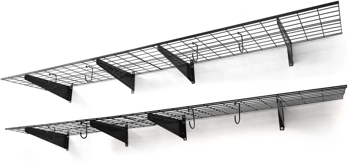 

2-Pack Garage Shelving Wall Mounted 96x18 Inch, Heavy Duty Metal Wall Shelves with 8 Bike Hooks, 1000lbs Capacity Storag