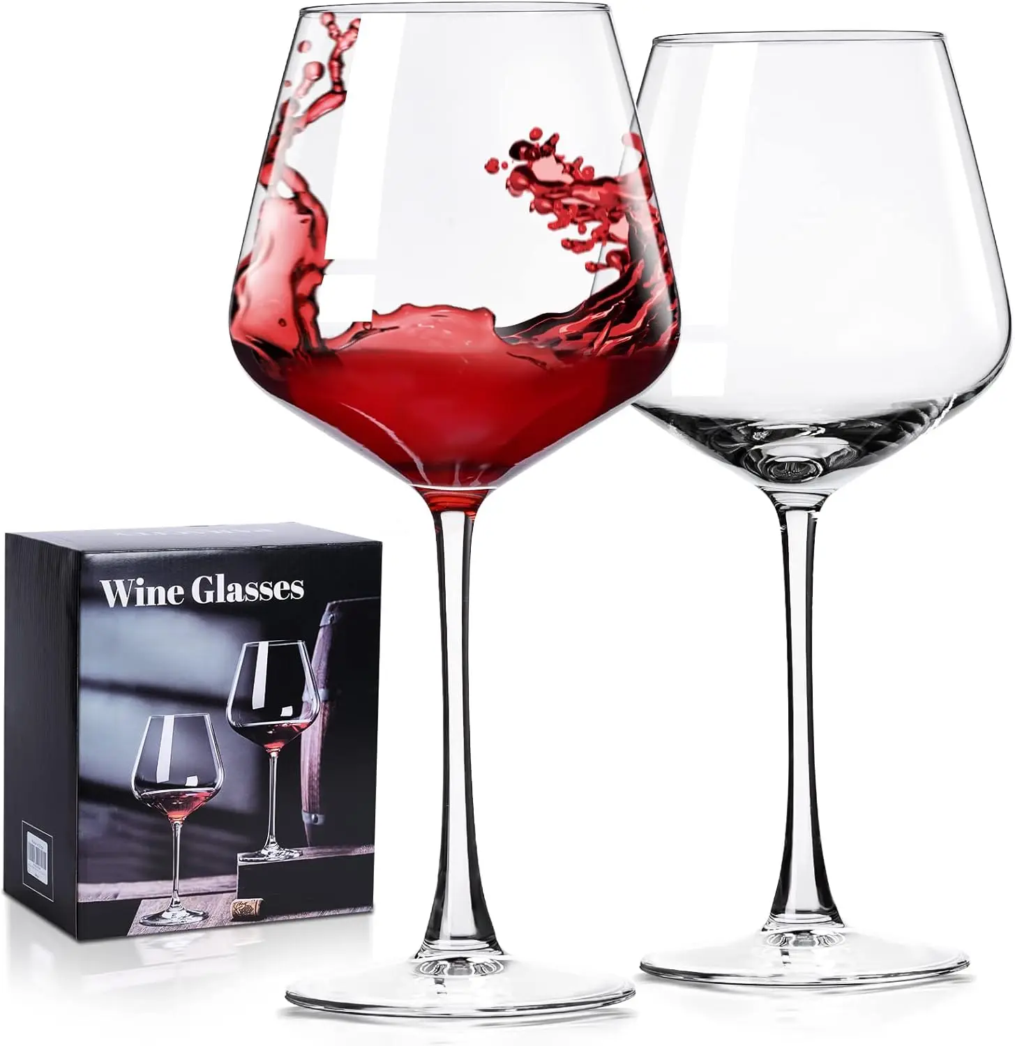 Juego de Copas de Vino, Copas de Vino Borgoña Sopladas a Mano para Vino Tinto y Blanco, Copas de Vino Tinto de 16 oz para Mujeres, Hombres, Bodas y Cumpleaños