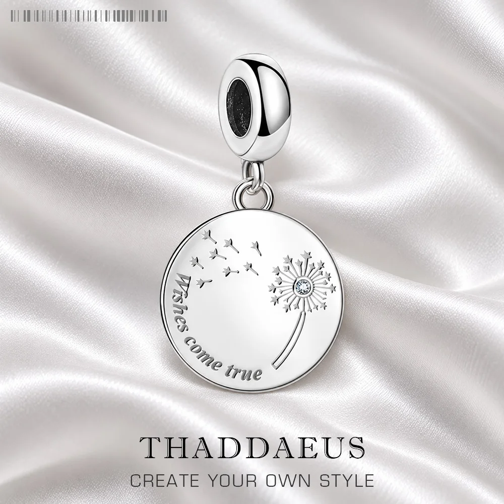 Löwenzahn wünscht sich wahr. Anhänger mit baumelndem Anhänger für Damen, edler Schmuck, trendiges Geschenk aus echtem 925er-Sterlingsilber