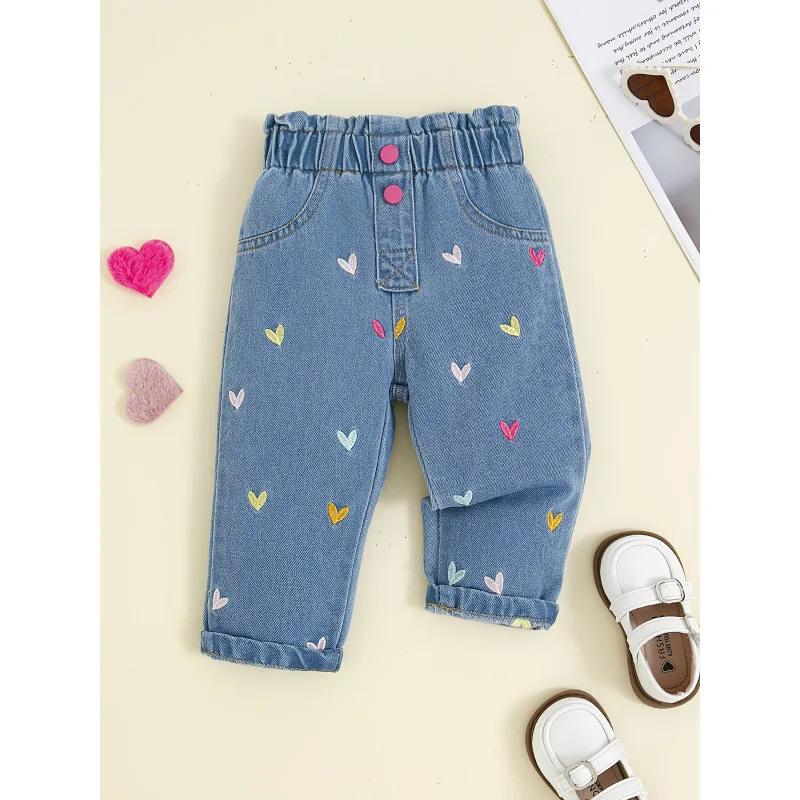 女の子用マイクロフレアジーンズ、カスタマイズされた子供服、9分丈パンツ、他海外地域産のリネン素材
