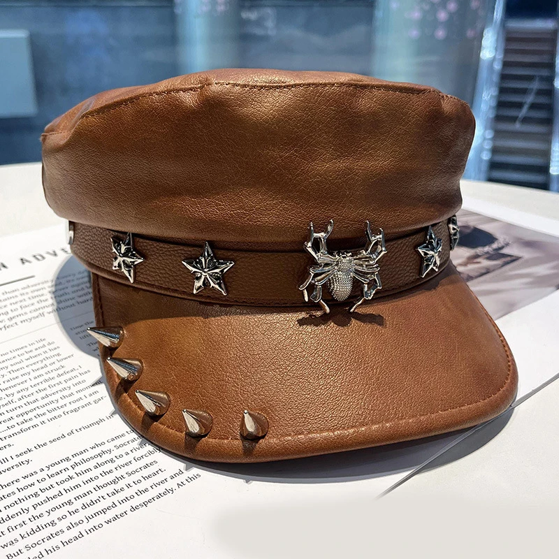 

New Korean Style Simple Solid Color Versatile Rivet Star Large Spider Flat Top Cap Outdoor Travel Trendy Breathable Sunshade Hat