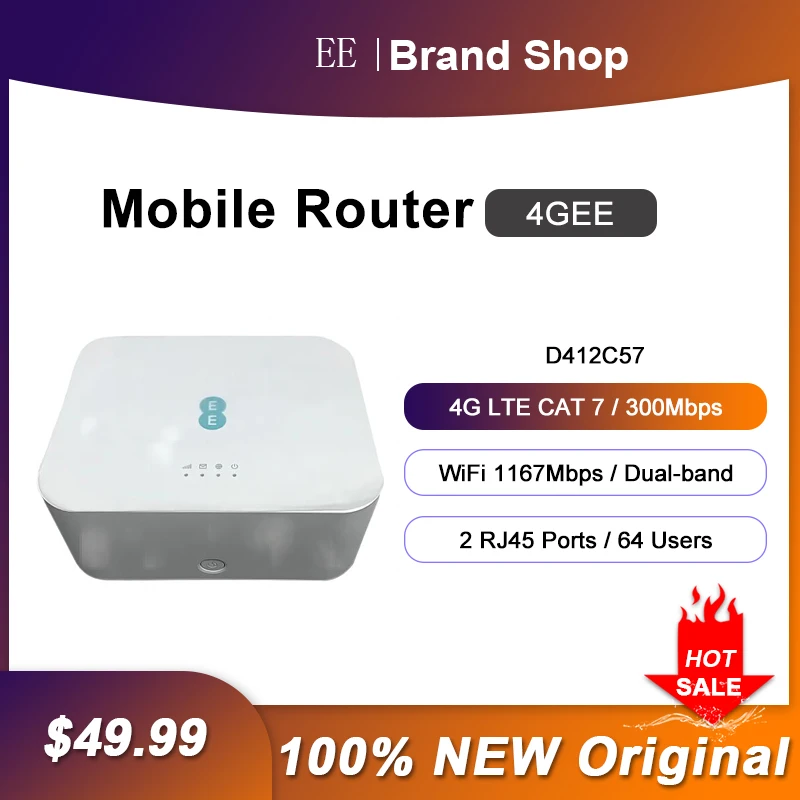 

4GEE Home Router D412C57 Dual Band WiFi Signal Repeater 4G LTE Cat 7 300Mbps Network Amplifier With Sim Card Slot