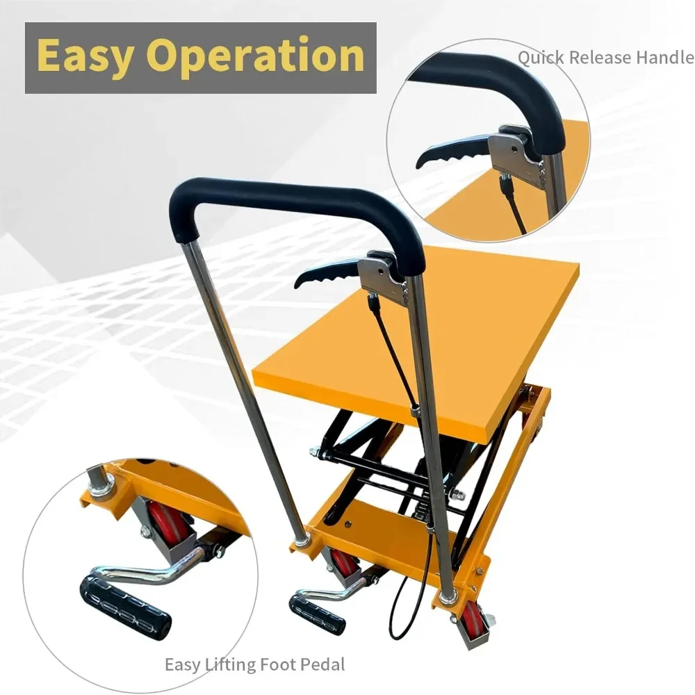 Double Scissor Lift Table Manual Hydraulic Table Cart Simple Operation Elevating Cart for Freight Lifting Heavy Duty Lift Table