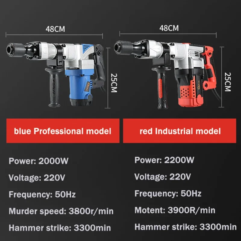 2200W 220V Crushed electric pick Industrial grade Single slot Disassembling wall Crusted concrete electric Demolition hammer