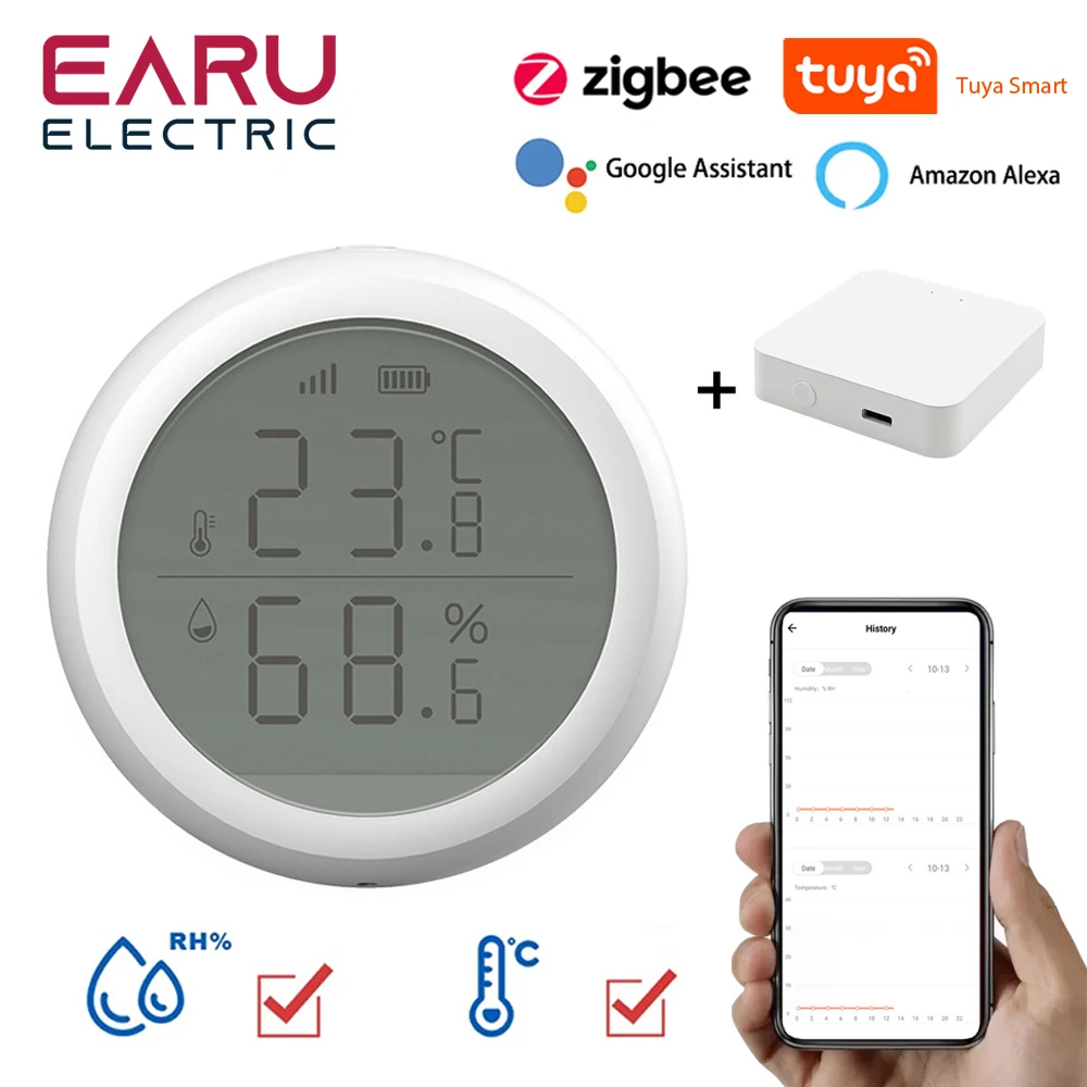 Tuya Smart Home ZigBee Temperature And Humidity Radiator Sensor With LED Screen Works With Google Assistant and Tuya Zigbee Hub