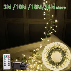1000LED 36M Cluster Green Wire Garland Lights Fairy String Lights For Bedroom Outdoor Wedding Birthday Christmas Tree 2024 Decor