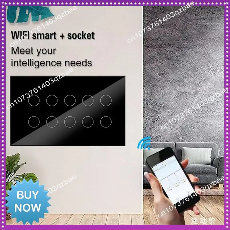 Hot Ltem WIFI Smart Touch Light Wall Switch Interruptor Glass Panel 10 Gang Tuya Smart Life For Alexa Google Home Easy Install W