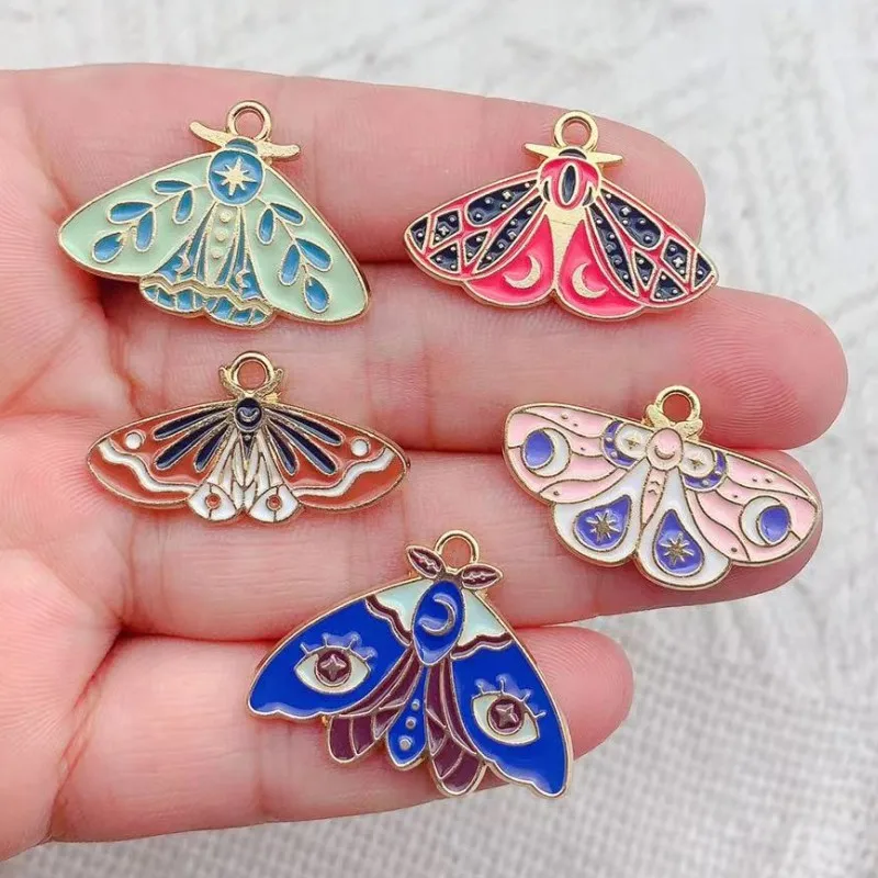 10pcs Enamel Moon Star Moth Charm,Wiccan Bug Pendant,Statement Dead Head Moth,DIY Handmade Witch Jewelry Supplies