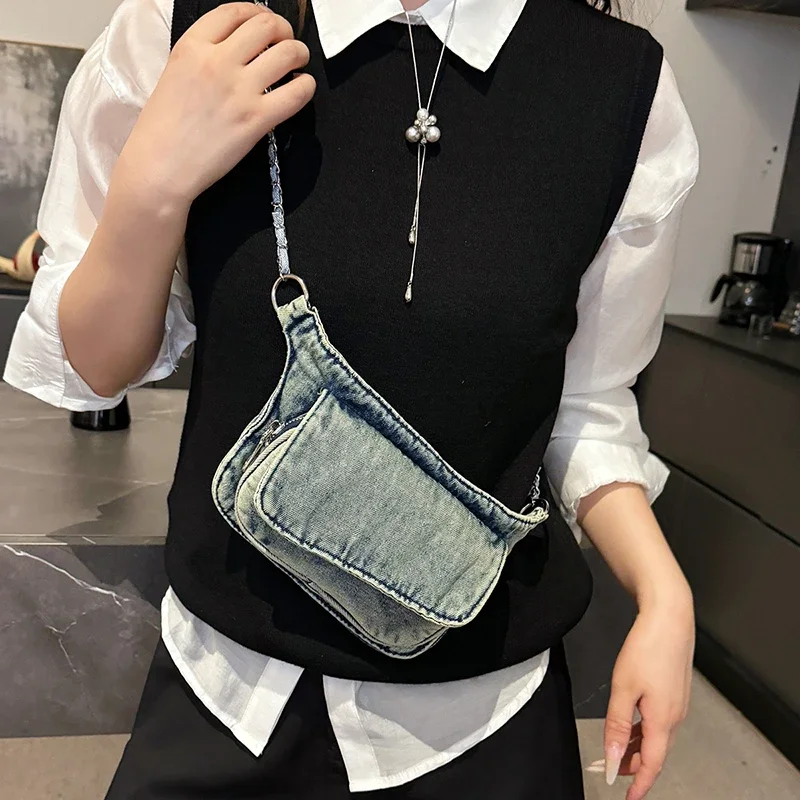 

Canvas Waist Bag Women's Fanny Pack Casual Belt Bags Handy Packs Banana Chest Bag Female Hip Package Crossbody Purse Denim Pouch