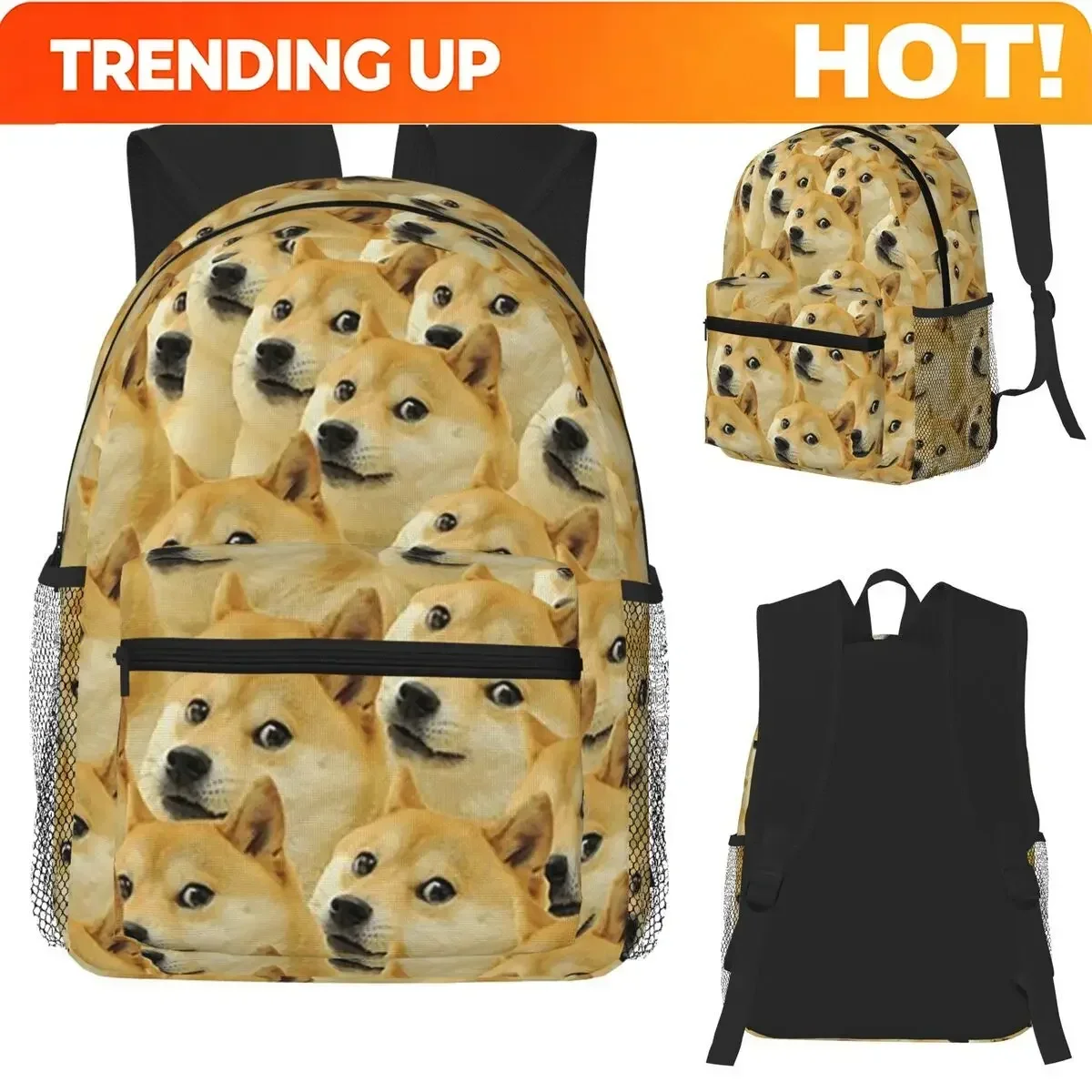 Custom Bag Doge Wow Shiba Inu Doggo Dog Meme Montage Student Backpack School Bag Hiking Travel Daypack For Men Women Bookbag Sho