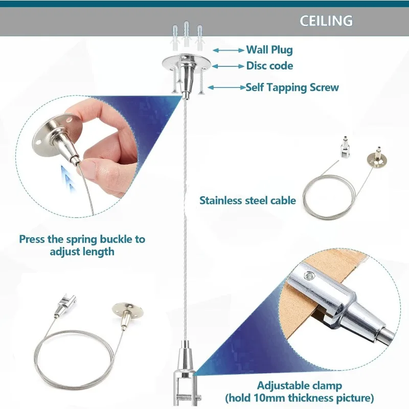 Adjustable Steel Wire Rope Hanging Kit Suspension Wire Cable Ceiling Hanger Suitable For Billboard Ceiling Acrylic Board Light