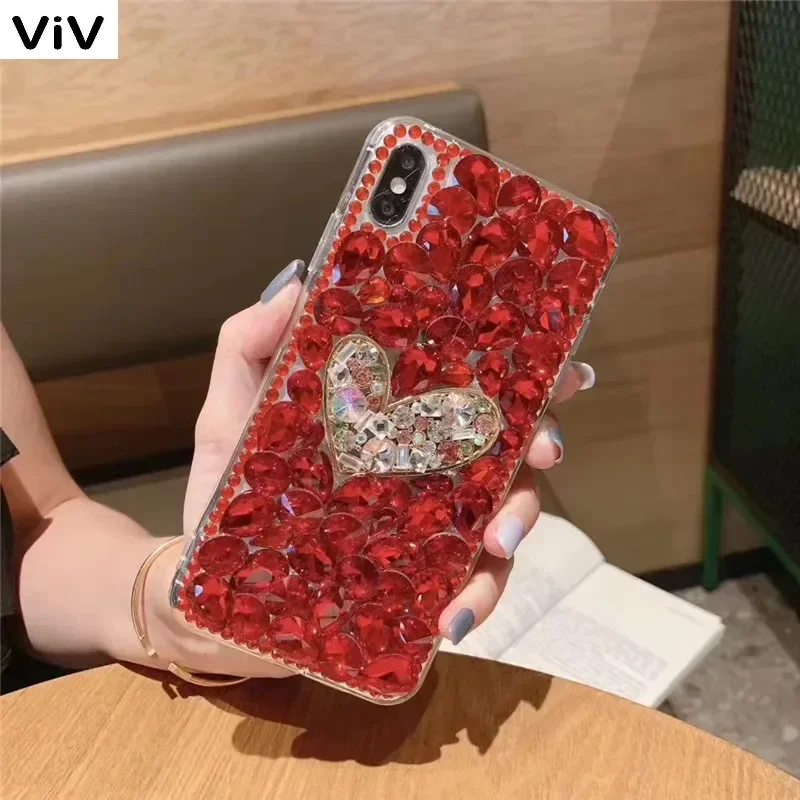 Loveheart Rhinestone Phone Case For Motorola Moto Edge 30 Fusion G 5G Stylus 5G 2023 E13 E22 E32 4G Edge S30 Pro Telefon Coque