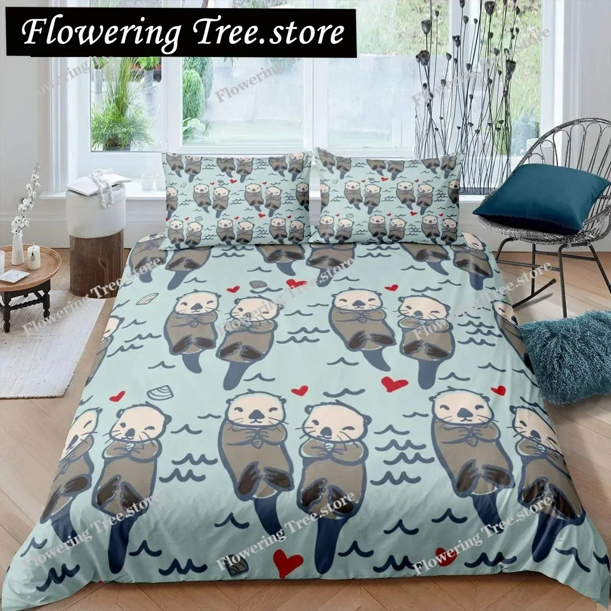 

Комплект постельного белья King Size с принтом тюленя: милый морской экзотический стиль, полиэстеровый пододеяльник с изображением морских обитателей