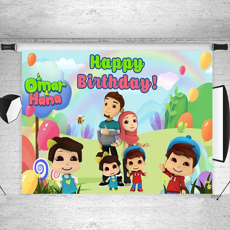 Omar&Hana Photo Backdrops Happy Birthday Photography Backgrounds Custom Cartoon Decor Banners Poster Photo Studio