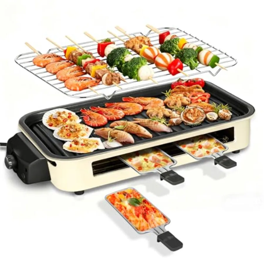 

Electric Indoor Grill 1500W 2 in 1 Smokeless Indoor Grills with Non-stick Removable Grill Griddle Plate Temperature Control Por