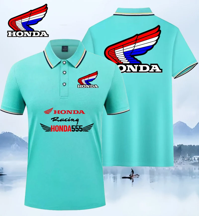 هوندا 2025 صيف جديد للجنسين رياضة الجري عادية المشي العلامة التجارية المطبوعة زوجين طوق 3-زر قميص بولو إندورو موتو