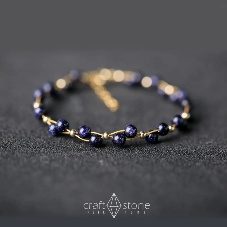 

Blue Sand Stone Bracelet Obsidian Handmade Ins Handmade Ethnic Jewelry Men and Women Couples Girlfriend Student Gift Adjustable