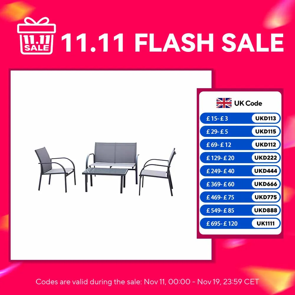 Outsunny 4 Piece Curved Steel Outdoor Furniture Set