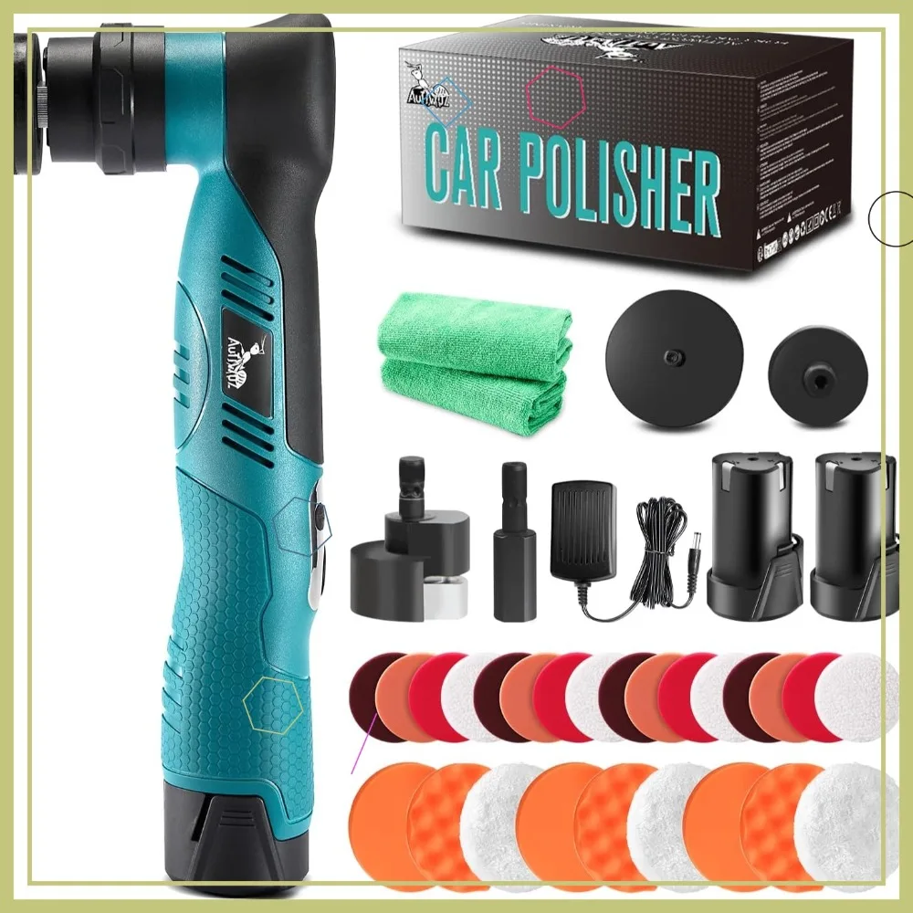

Cordless Mini Car Polisher Buffer, 6 Speeds, 2Pcs 2000mAh Battery, Fast Change Orbital/Rotary for Car Detailing