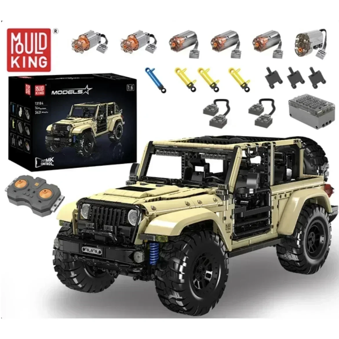 Конструктор Mould King 13184: Техническая модель внедорожника Wrangler с моторизацией, управлением через приложение/пульт, для взрослых