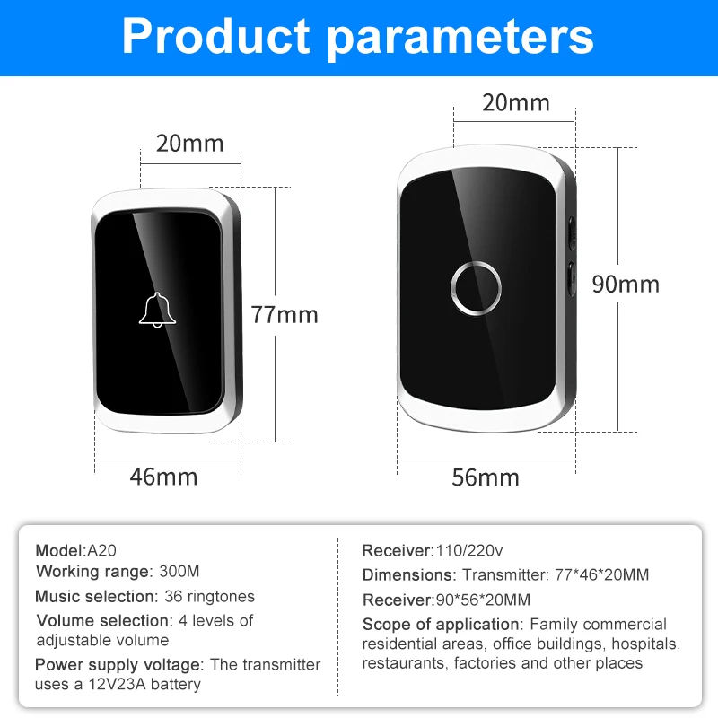 EZHEN Smart Home Wireless Doorbell 300M Long Distance Door Bell 36 Ringtones High Volume Door Chime Kit For Home Office Store