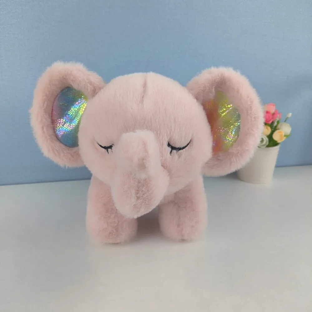 لعبة حيوانات الدب الفيل القطيفة الناعمة للأطفال مع ضوء لطيف وموسيقى مهدئة لنوم الطفل وراحة وقت اللعب