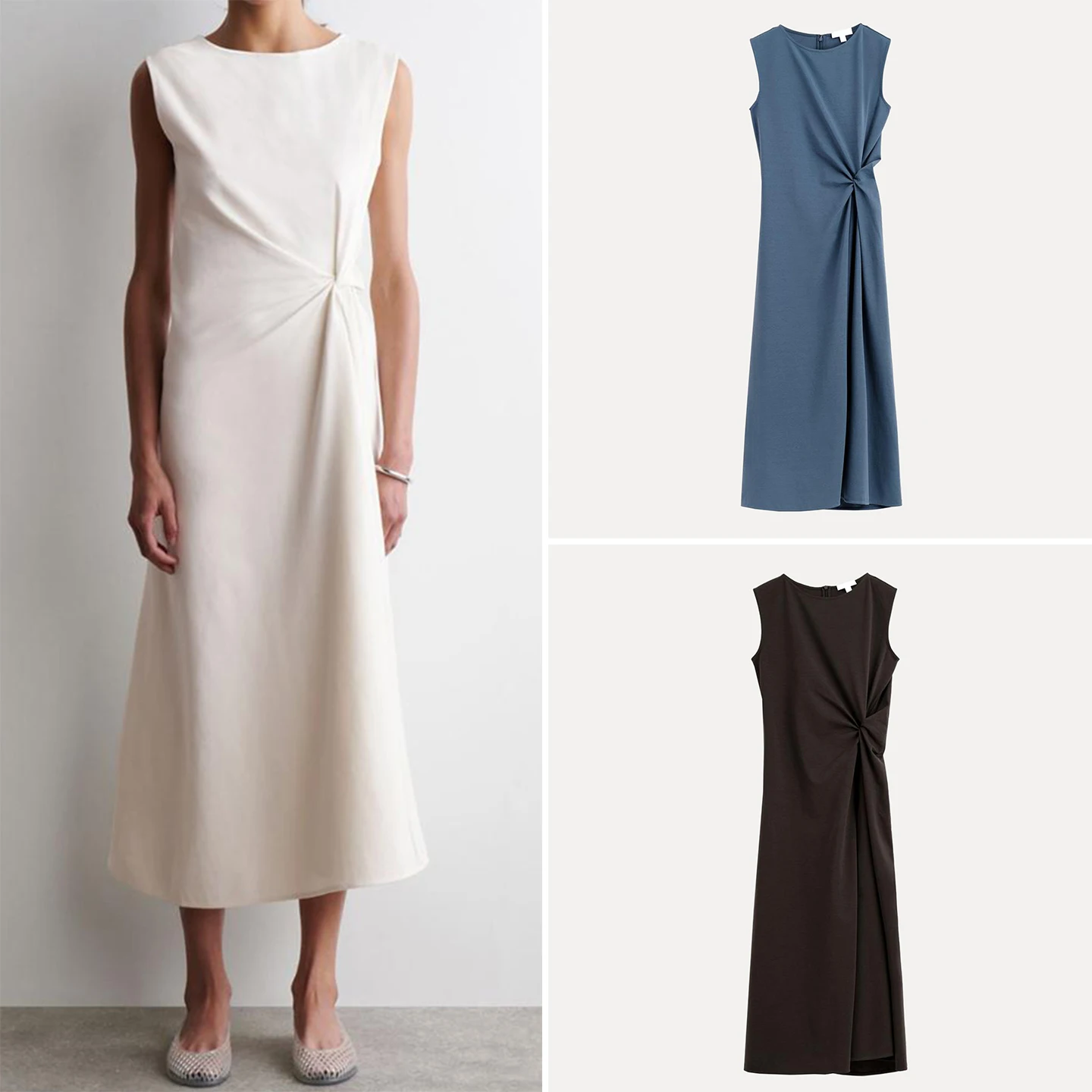 

Женское платье миди стандартного кроя Весна 2026 с узлом, А-образная юбка, повседневное, без рукавов, в европейском стиле