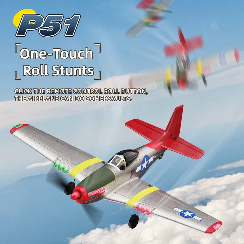 BM26 طائرة شراعية رغوية رباعية الاتجاه P51 موستانج واقعية 6G الدوران RC نموذج لعبة التحكم عن بعد محاكاة الطائرات الثابتة الجناح