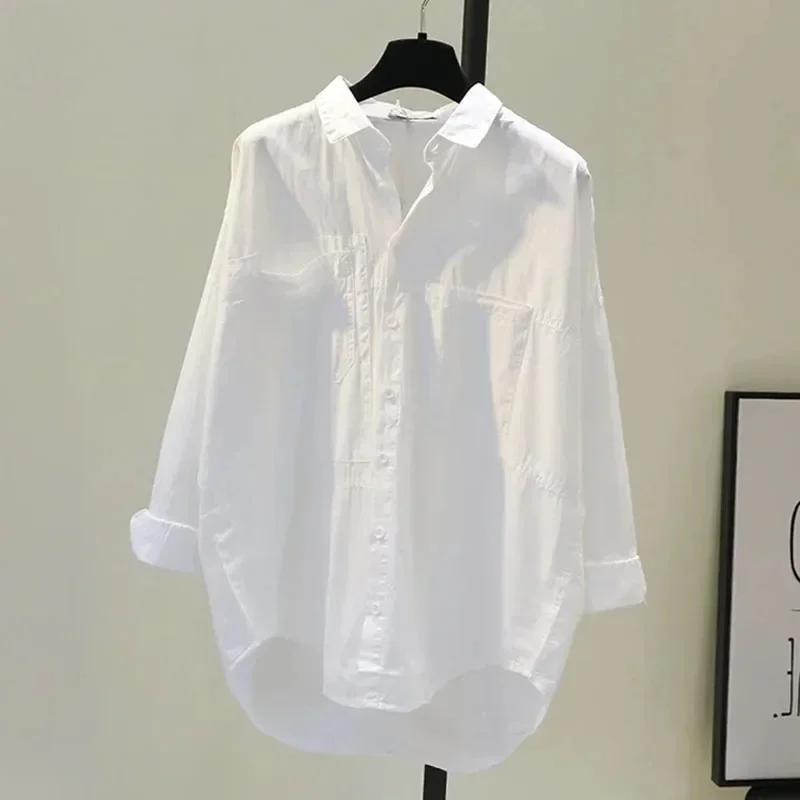 

2025 Button Simple Woman Clothes Long Sleeve White Women Shirt New Autumn Casual Loose Office Blouse Lady Tops