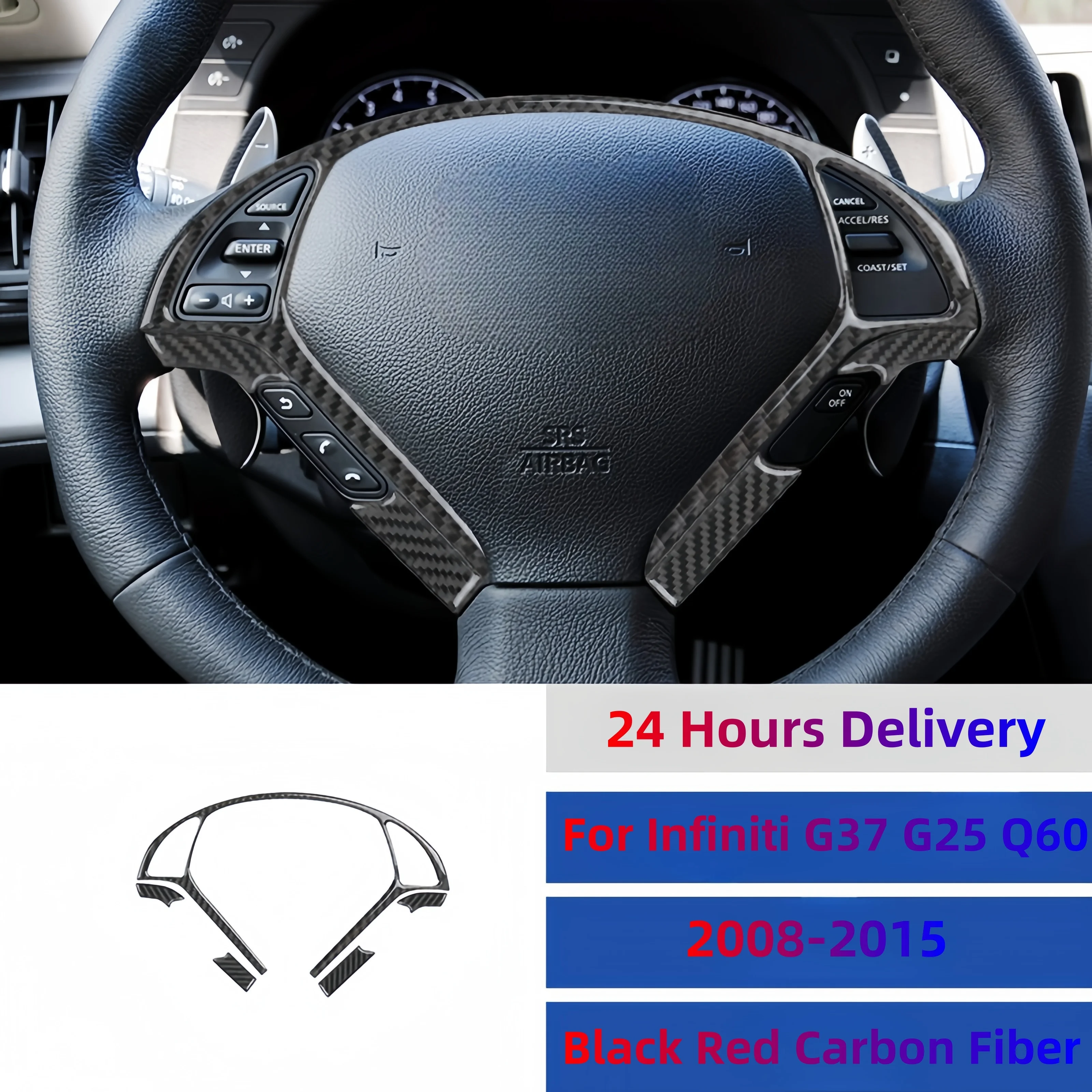 

Carbon Fiber Interior Trim For Infiniti G37 08-13 G25 11-12 Q60 14-15 Steering Wheel Frame Protective Cover Car Accessories