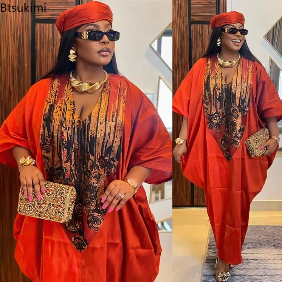 African Ethnic Style Long Dresses for Women 2026 Traditional Printed Patchwork Muslim Abayas Hijab Females Loose Robe Plus Size 2
