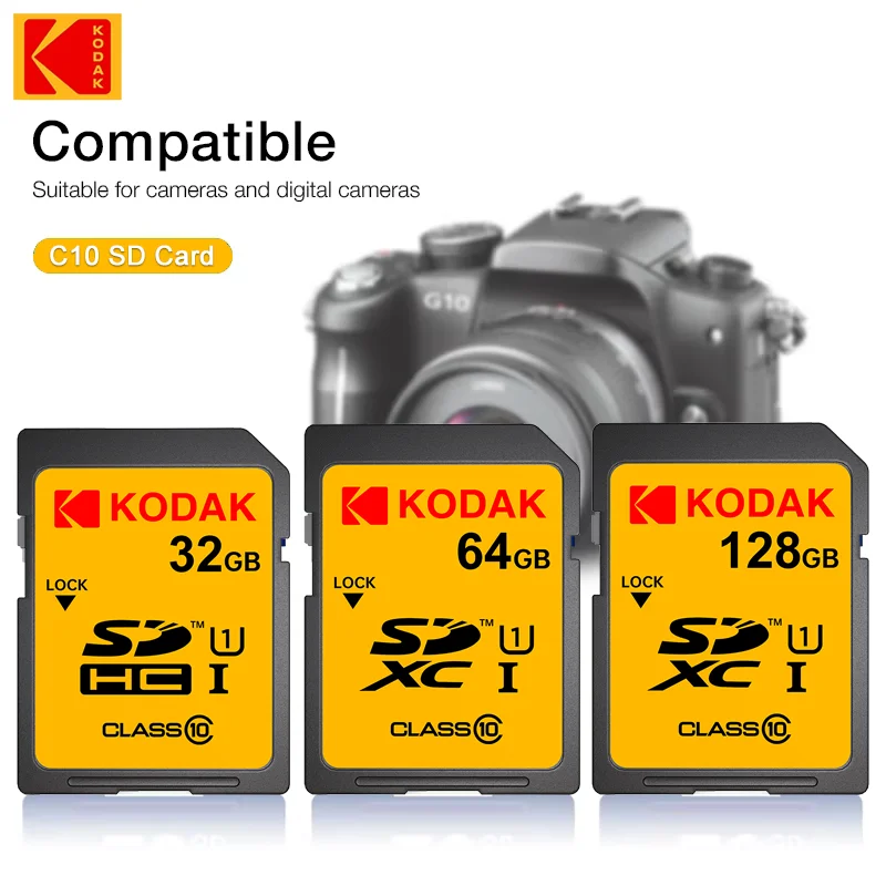 

KODAK C10 SD Card V30 High Speed 100MB/s Flash Cards 32GB 64GB 128GB SDXC SDHC Class 10 Memory Card For DSLR Camera