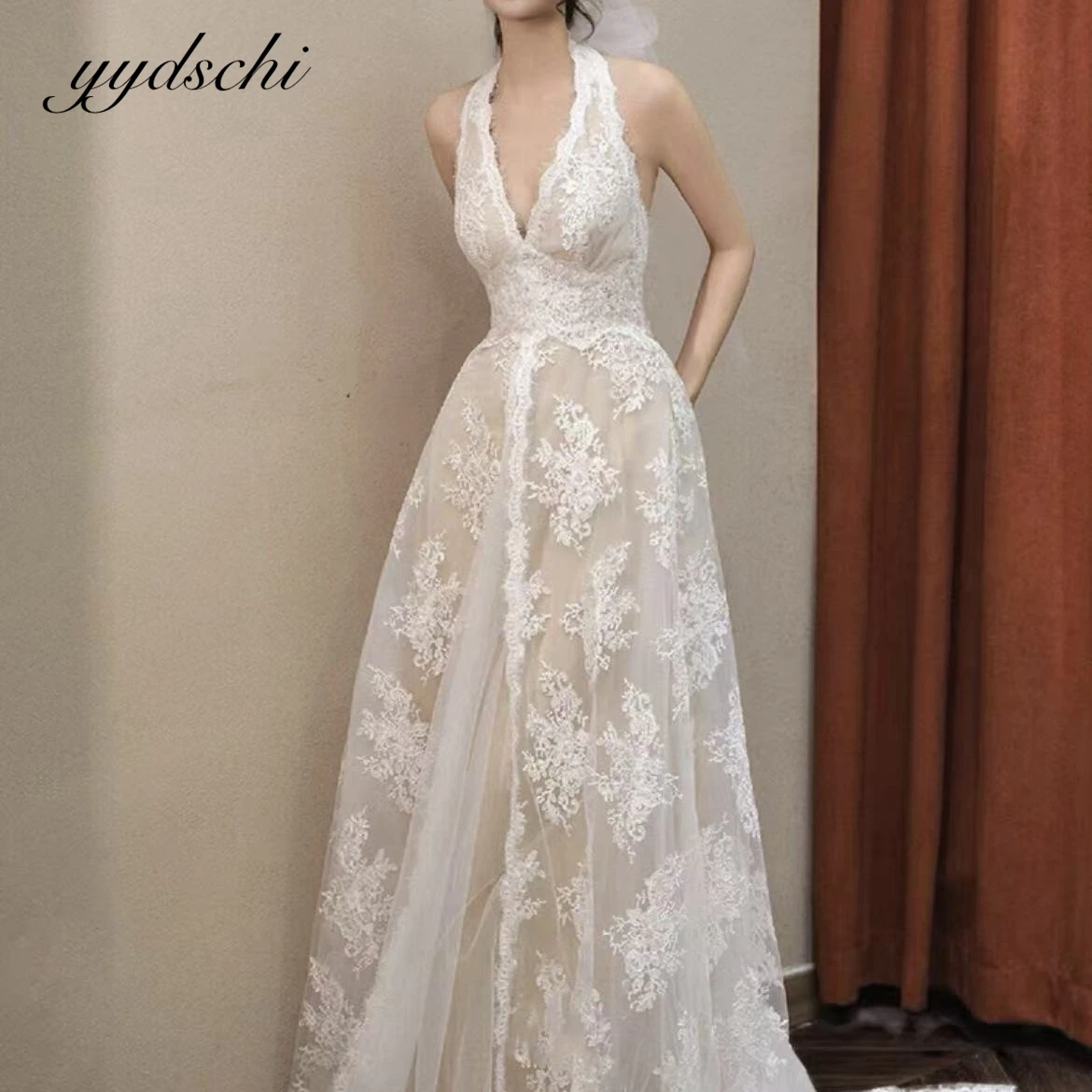 فساتين زفاف أنيقة مخصصة 2025 على شكل حرف v دانتيل أبيض نقي أبيض/عاجي زي العرائس تول a-line للنساء vestidos de novia