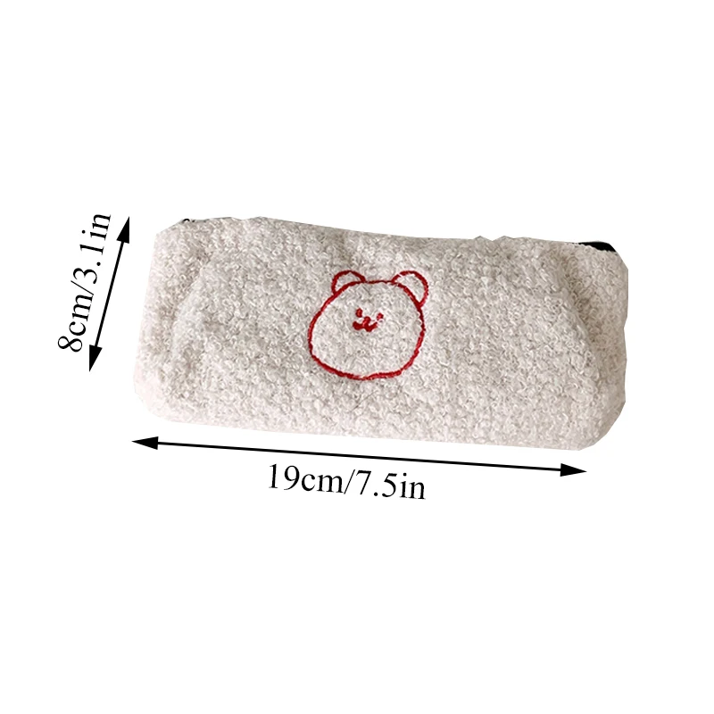 Cherry Embroidery Pencil Bag Plush Pencil Case Stationery Pouch Bag Bear Lambwool Pencil Pen Pouch Cute School Supplies